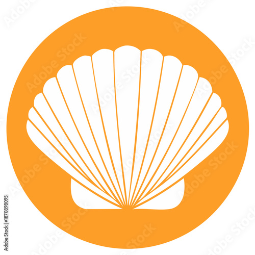 Scallop Shell Icon Golden Circle Symbol Marine Life Simple Graphic Vector Seashell