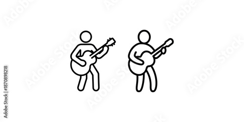 Pair of stick figures playing acoustic guitar musical instruments on white