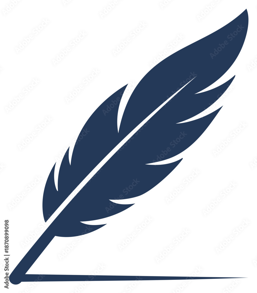 Fototapeta premium Simple dark blue quill pen writing symbol on a white background