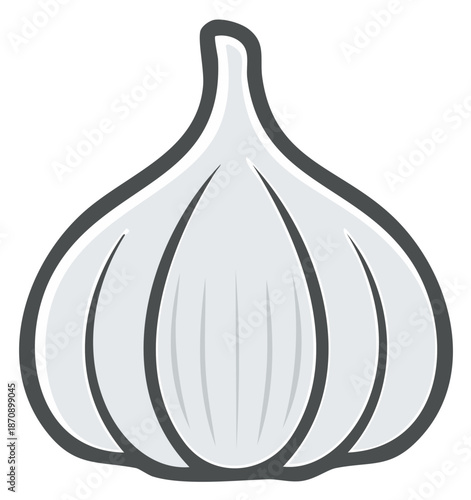 Single Head of Garlic Illustration with Dark Outline, Isolated, Food, Cooking Ingredient, Organic Farming Product
