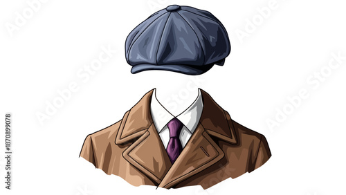 Classic British Gentleman Attire Flat Cap and Blazer Illustration