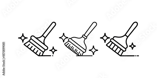 Cleaning icons with broom and sparkles for sparkling clean surfaces