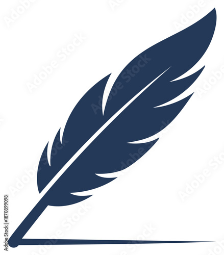 Simple dark blue quill pen writing symbol on a white background