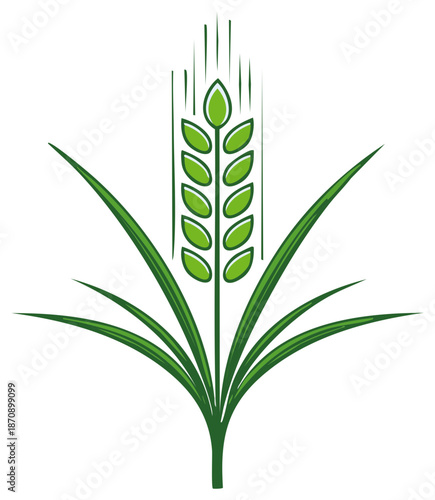 Green Wheat Stalk: Agriculture, Farming, and Harvest Symbolism in Simple Design