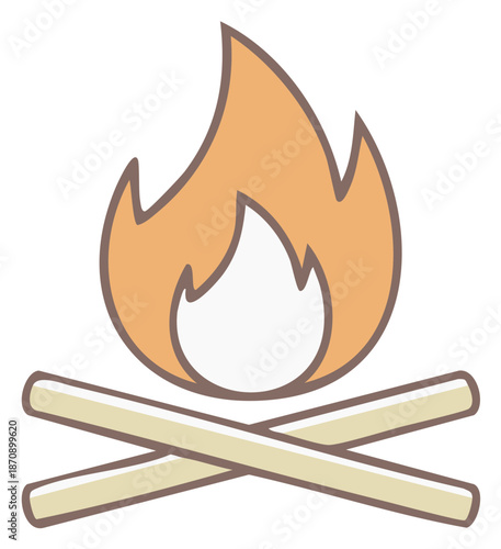 Illustrated Bonfire with Burning Flames and Crossed Logs Graphic for Camping and Adventure