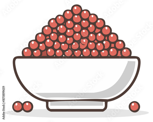 Delicious red caviar or fish roe piled high in a clean white serving bowl vector illustration