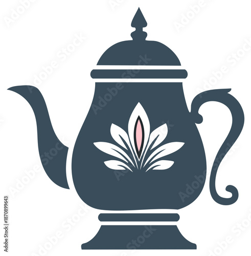 Elegant Teapot Illustration Detailed Floral Design Decorative Pot Stylish Teaware Graphics