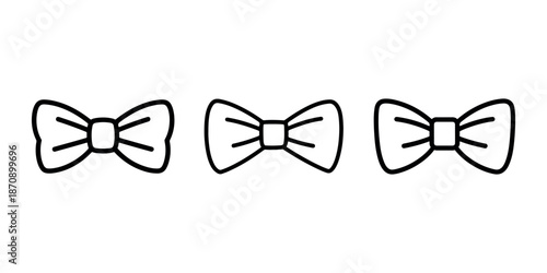 Bowtie icons set three variations of formal fashion accessories gentleman dress symbol outline graphics