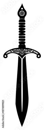 Stylized Medieval Fantasy Sword Vector Illustration with Ornate Hilt and Blade Design