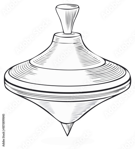 Vintage spinning top toy illustration in a hand drawn line art style