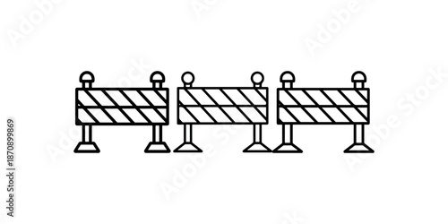 Set of striped road barricades used for construction site security and traffic management