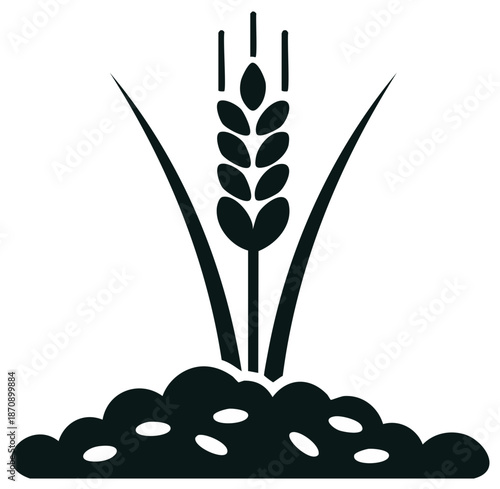 Wheat stalk icon growing from soil with grains Agriculture and harvest vector symbol