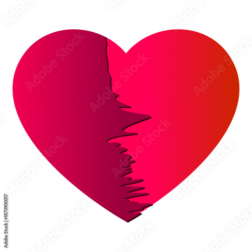 Dramatic Pink Broken Heart Vector Illustration with Two Different Pink Shades Separated by a Realistic Jagged Torn Paper Edge for Emotional Concepts Divorce Sadness and Creative Graphic Design