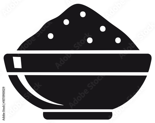 Simple black silhouette icon of a bowl filled with a pile of powder or spices.