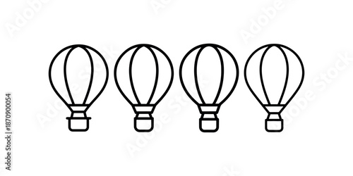 Four hot air balloons flying linear icon black design on white background travel adventure