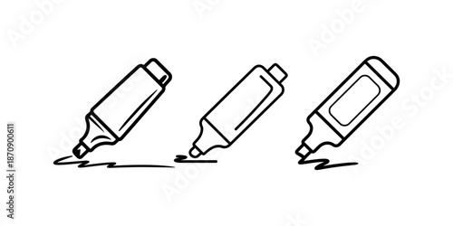 Three marker pens drawing scribbles black and white outline vector illustration simple drawing