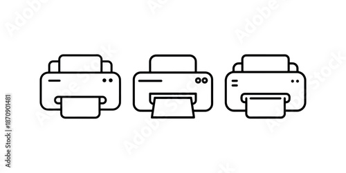 Three different styles of outline icons representing modern office printing machines