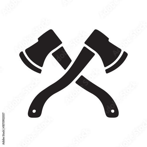 Silhouette of Two Crossed Woodworking Axes or Hatchets Representing Logging and Woodcutting Craft
