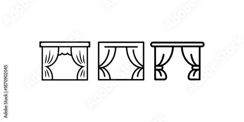 Window curtain icons set for home interior decoration vector line art textile illustration