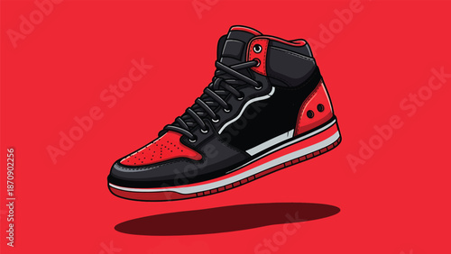 High top basketball sneaker floating above ground street style shoes