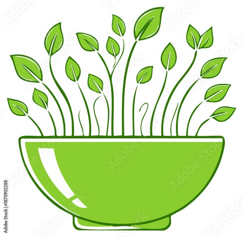 Vibrant Green Seedlings Sprouting in Bowl, Fresh Herbs, Vegan Cuisine, Healthy Lifestyle