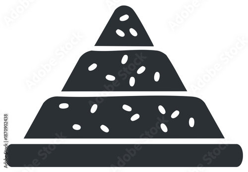 Stylized layered food pyramid icon with scattered seeds or grains