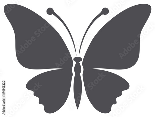 Elegant Dark Gray Butterfly Silhouette Icon Vector Graphic Design Element