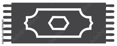 Area Rug Graphic, Textured Floor Covering with Border Design and Central Hexagon Motif, Abstract Home Decor Element