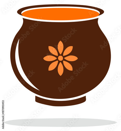 Handcrafted Terracotta Pot with Floral Design and Orange Interior