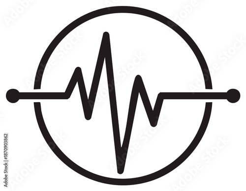 Abstract electrocardiogram waveform inside a circle with simple line art illustration