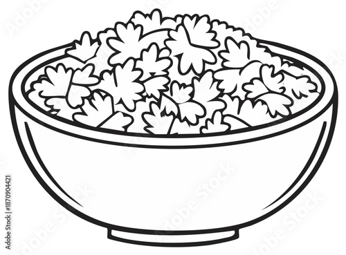 Bowl of Fresh Parsley Outline Illustration for Cooking and Recipes