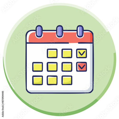 Cartoon calendar icon shows appointments marked as checked tasks and schedule