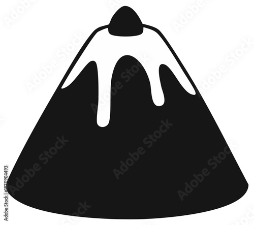 Monochrome Mountain Peak Covered in Snow Icon Design Isolated on White