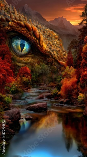 Enigmatic River Scene with Mysterious Creature