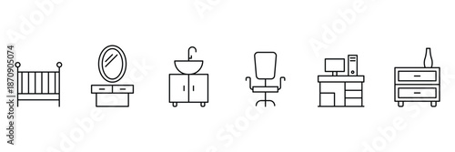 Furniture and home decor line icon set. Stylish home interior icon set. Furniture line icon set.