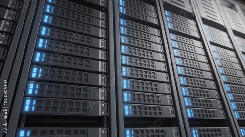 A view of data center server racks in a server room