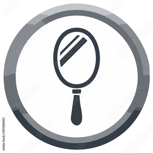 Stylized icon of a hand mirror within a circular frame representing contemplation or self reflection