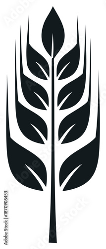 Stylized Black Wheat Stalk, Vector Illustration of Agriculture Plant