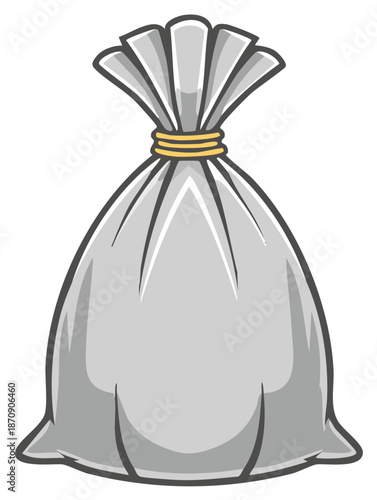 Stylized Gray Bag Illustration Tied with Yellow String Symbolizing Treasure or Goods