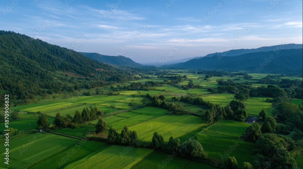 Obraz premium Serene View Over Patchwork Green Fields in a Vibrant Landscape