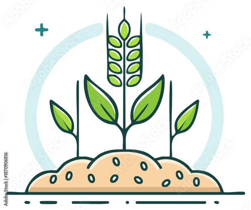 Green Wheat Crop Growing from the Ground Vector Icon for Agriculture