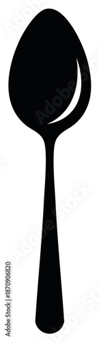 Simple black silhouette of a spoon with a curved bowl on a white background