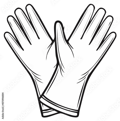 Simple line art illustration of protective rubber utility gloves for cleaning and hygiene