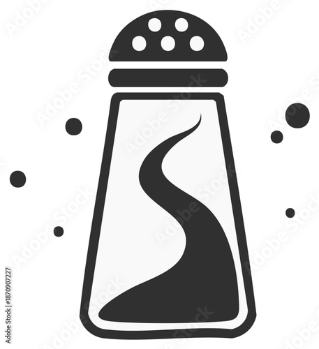 Conceptual icon of a salt shaker with a winding road inside symbol for food and travel