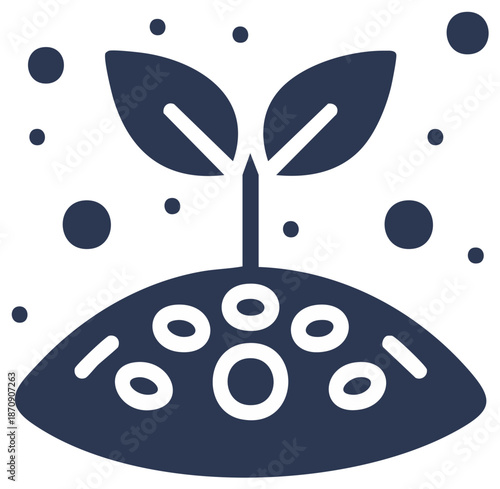 Sprout growing from soil with nutrients and air bubbles, representing growth and development