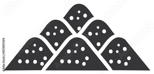 Abstract dark gray layered mounds with white dots minimalist vector graphic design