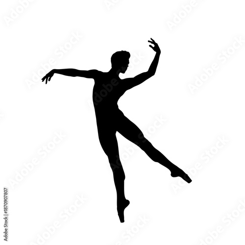 Silhouette of a Male Ballet Dancer in Elegant Pose.