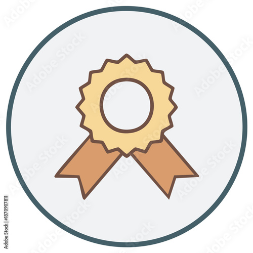 Illustration of achievement award rosette with ribbons, icon of first place, vector design of winner quality