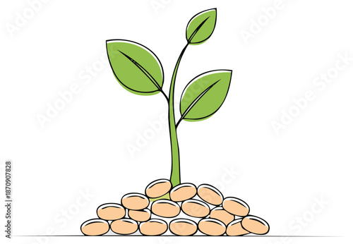 Green plant sprout growing from seeds new life beginning organic nature illustration