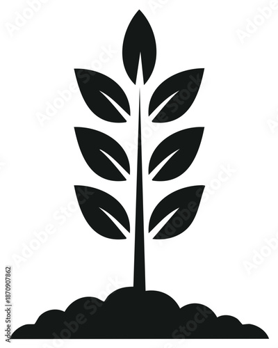 Simple black silhouette of a young plant sprouting from fertile soil illustrating growth and new beginnings